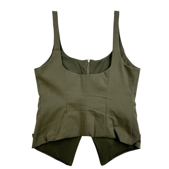 Zara Vest Women’s XS Olive Green Pockets Military Tank Stretch Front Zip - Picture 5 of 12